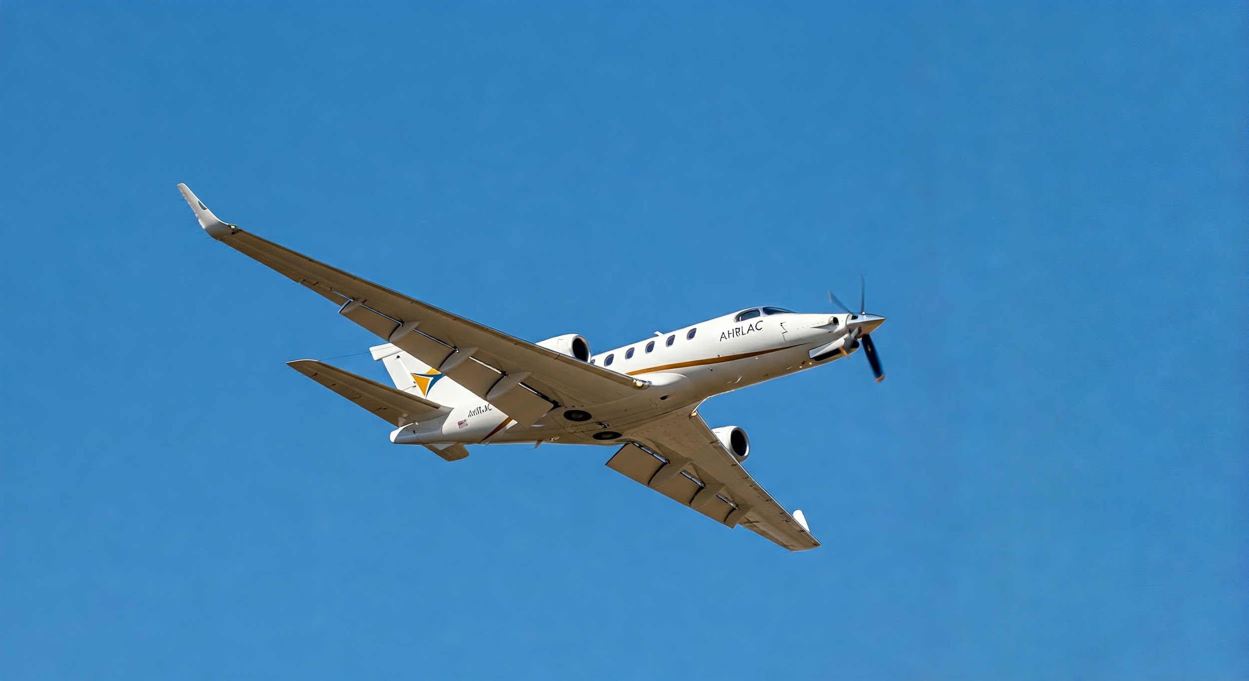 AHRLAC aircraft in flight against a blue sky