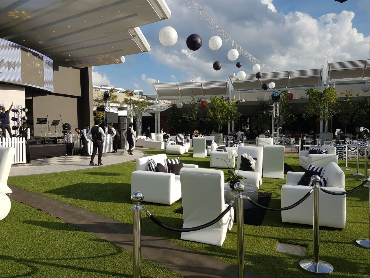 Menlyn Mall lounge clusters with stage and LED