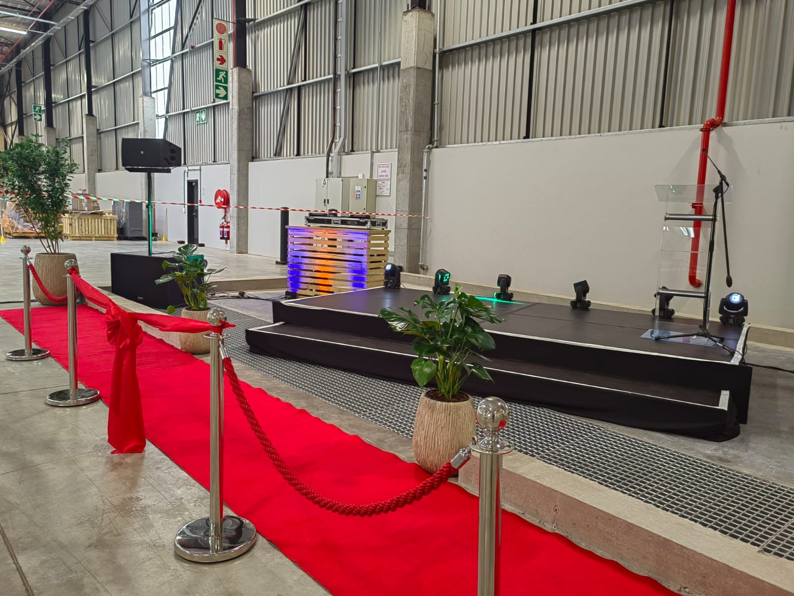 Stage, DJ booth and red-carpet line