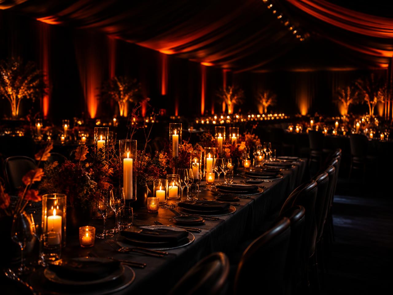 Styled corporate dinner setup